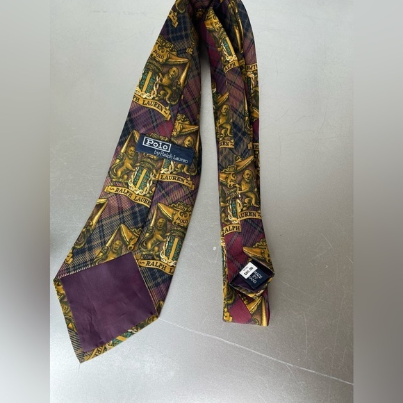 Vintage Polo Ralph Lauren Silk Tie Lions Crest Preppy USA Made - Picture 2 of 5